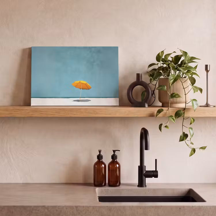 Canvas schilderij - Parasol - Geel - Strand - Zee — 3