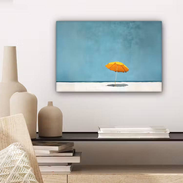Canvas schilderij - Parasol - Geel - Strand - Zee — 5