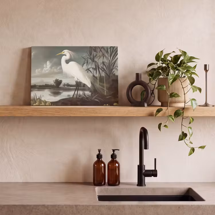 Canvas schilderij - Reiger - Planten - Wolken - Wit — 3