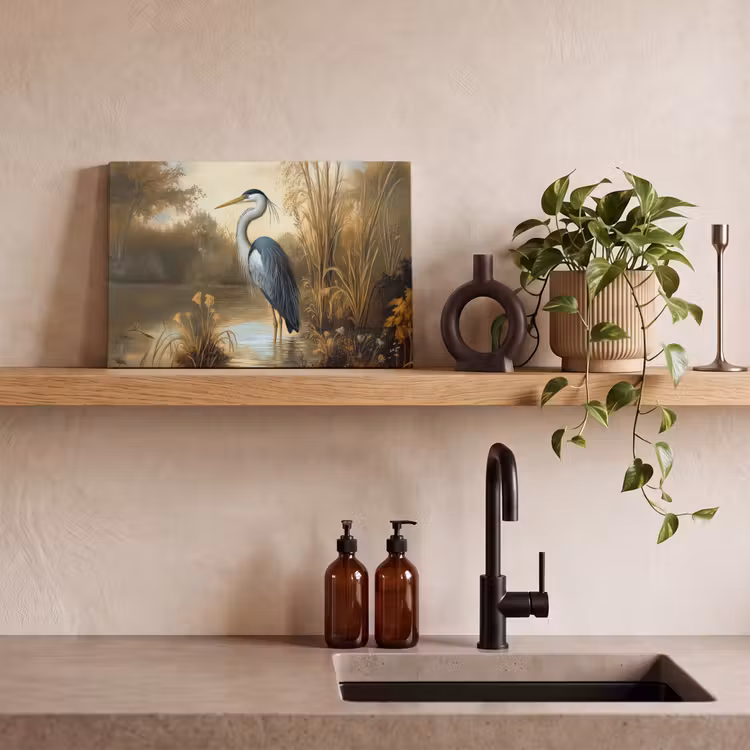 Canvas schilderij - Reiger - Water - Planten — 3