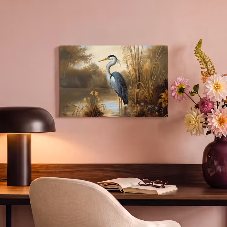 Canvas schilderij - Reiger - Water - Planten — 4