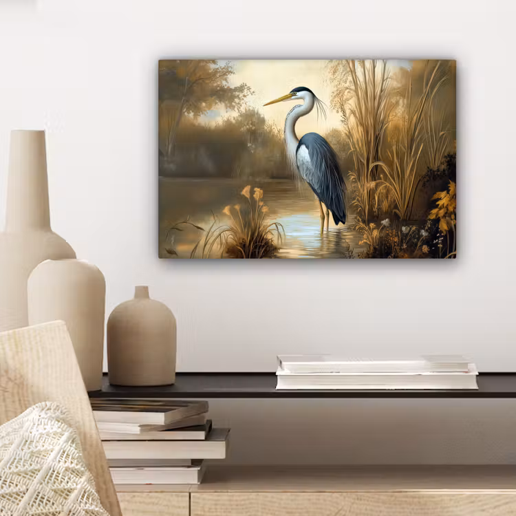 Canvas schilderij - Reiger - Water - Planten — 5