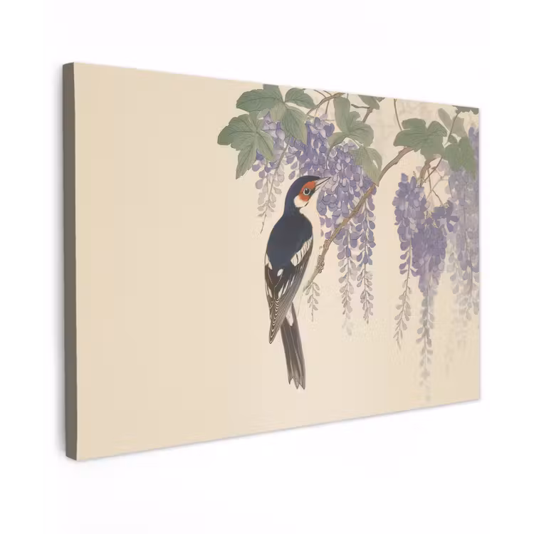 Canvas schilderij - Specht - Bloemen - Paars — 1