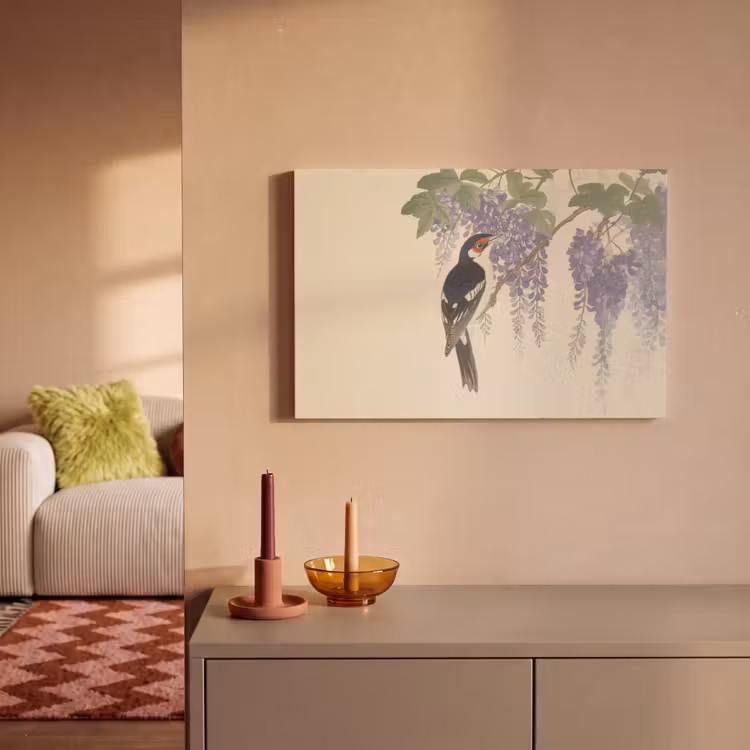 Canvas schilderij - Specht - Bloemen - Paars — 2