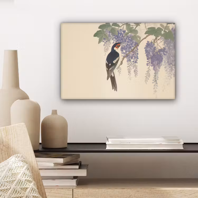Canvas schilderij - Specht - Bloemen - Paars — 5