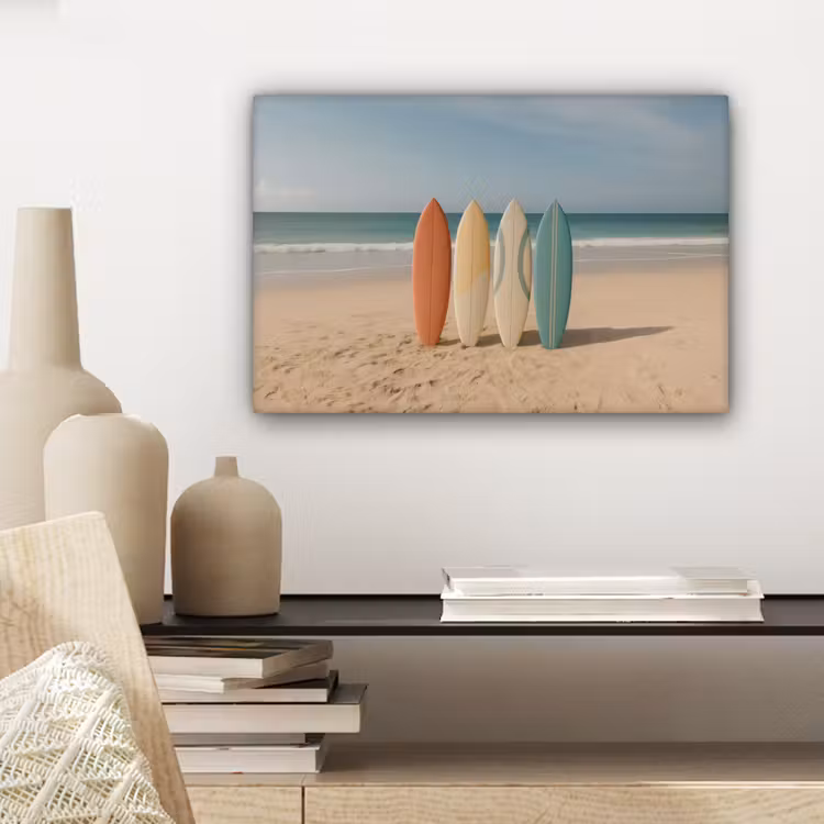 Canvas schilderij - Strand - Surfbord - Pastel — 5