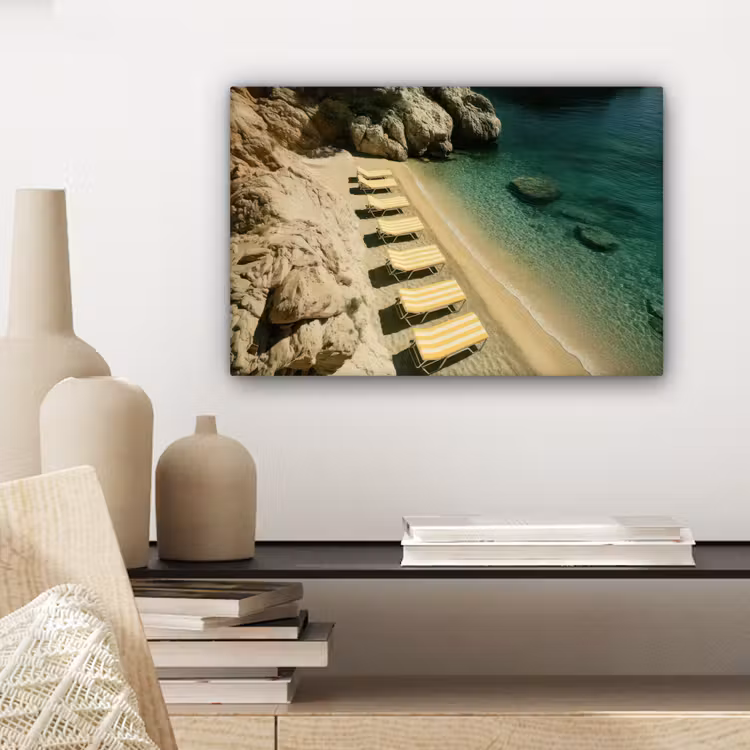 Canvas schilderij - Strandbedden - Zee - Stenen - Baai — 5