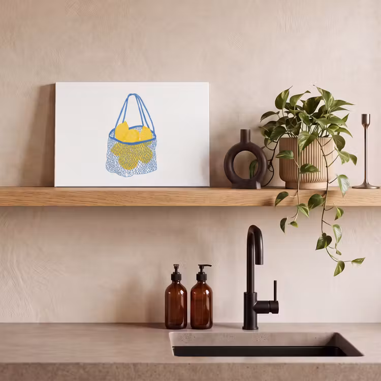 Canvas schilderij - Tas - Blauw - Citroenen - Illustratie — 3