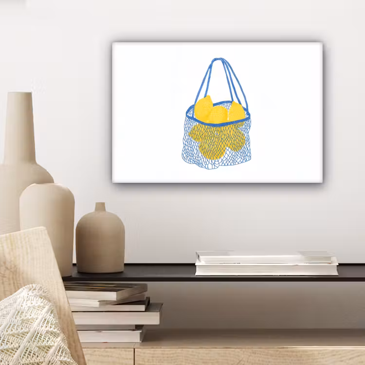 Canvas schilderij - Tas - Blauw - Citroenen - Illustratie — 5