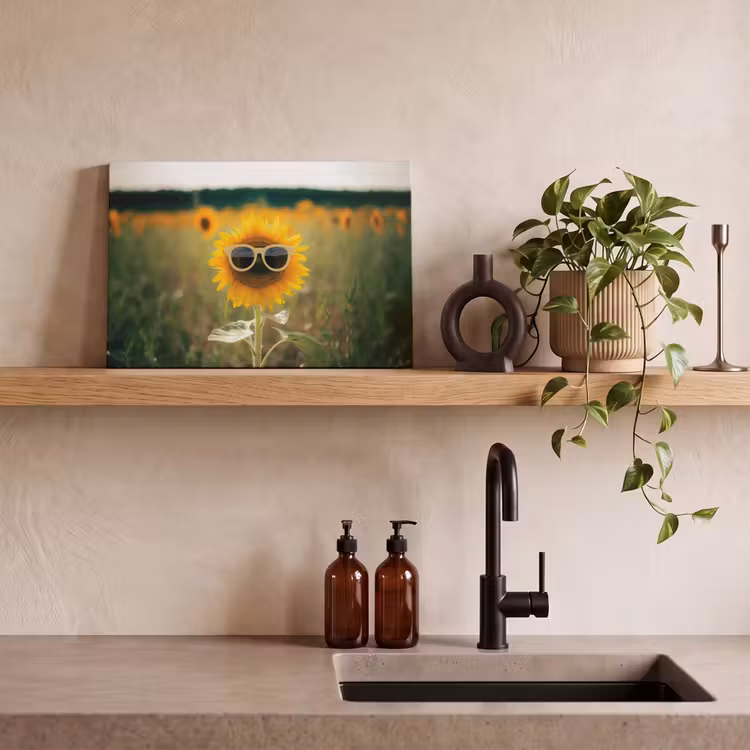 Canvas schilderij - Zonnebloem - Veld - Zonnebril — 3
