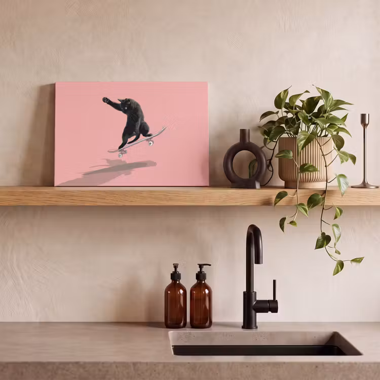 Canvas schilderij - Kat - Skateboard - Roze — 3