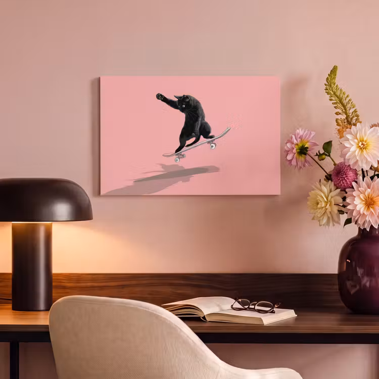 Canvas schilderij - Kat - Skateboard - Roze — 4