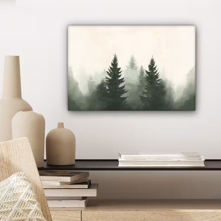 Canvas schilderij - Sparren - Bomen - Groen - Beige — 5