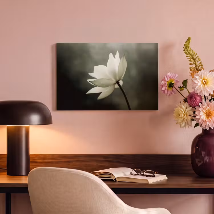 Canvas schilderij - Wit - Lotus - Donker - Bloem — 4