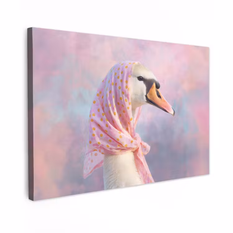 Canvas schilderij - Zwaan - Sjaaltje - Pastelwolken — 1