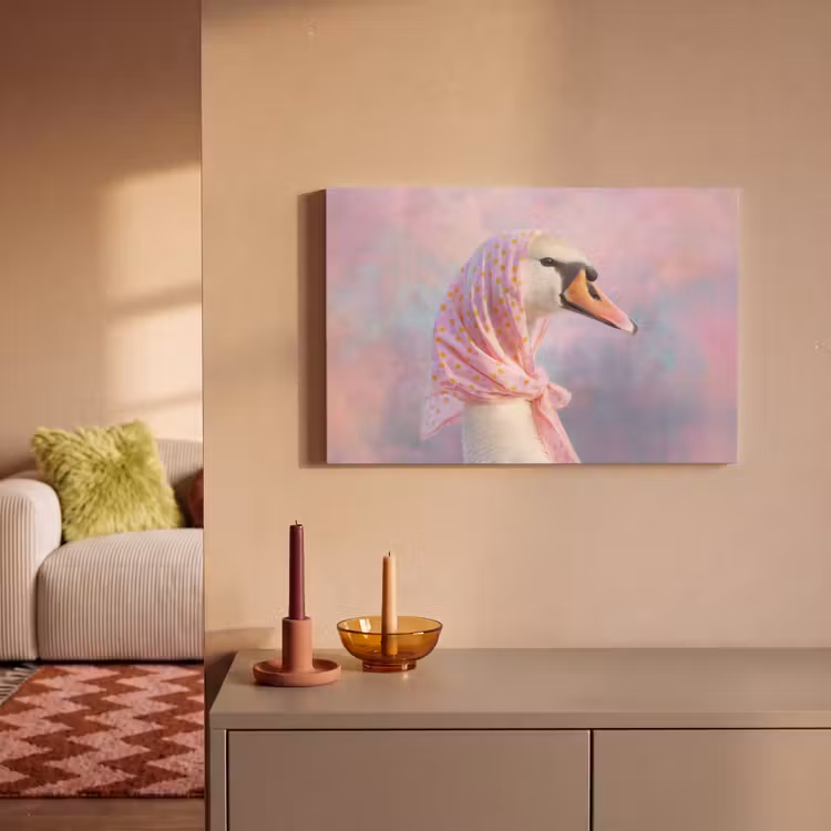 Canvas schilderij - Zwaan - Sjaaltje - Pastelwolken — 2