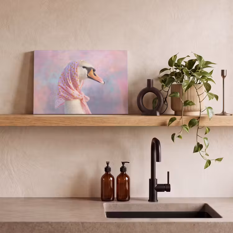 Canvas schilderij - Zwaan - Sjaaltje - Pastelwolken — 3