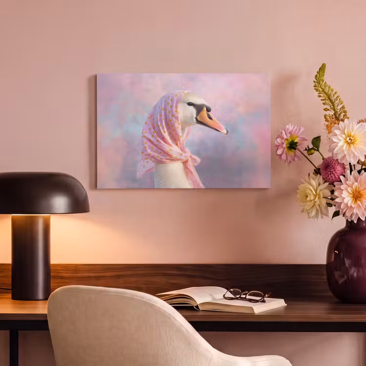 Canvas schilderij - Zwaan - Sjaaltje - Pastelwolken — 4