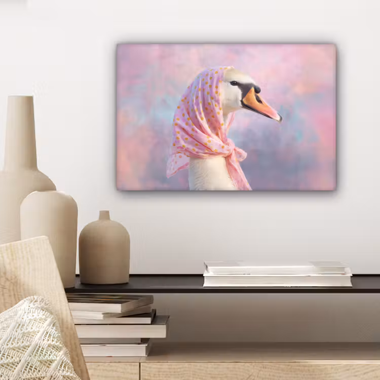 Canvas schilderij - Zwaan - Sjaaltje - Pastelwolken — 5