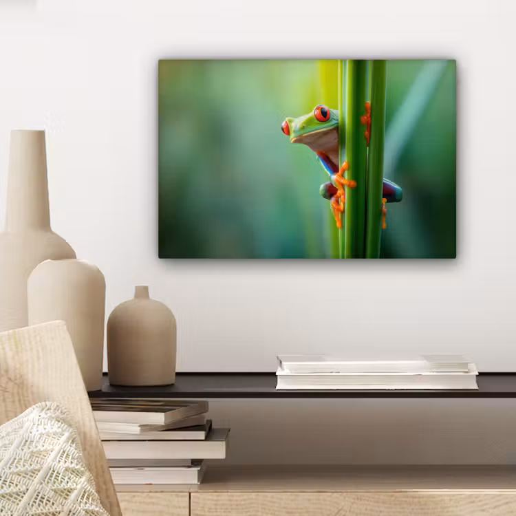 Canvas schilderij - Groene kikker - Nieuwsgierig - Gras — 5