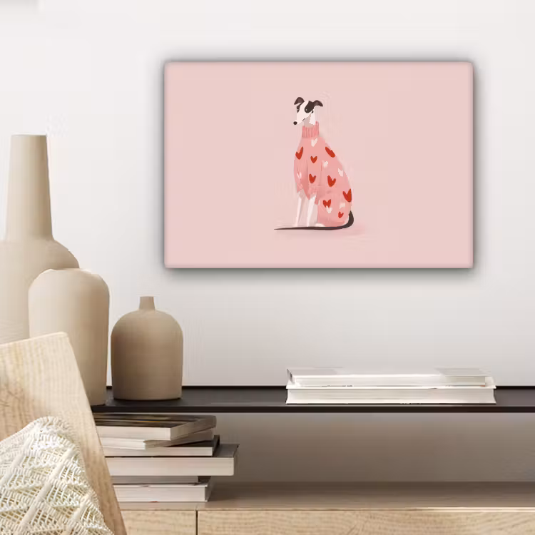 Canvas schilderij - Hond - Hartjes - Roze — 5