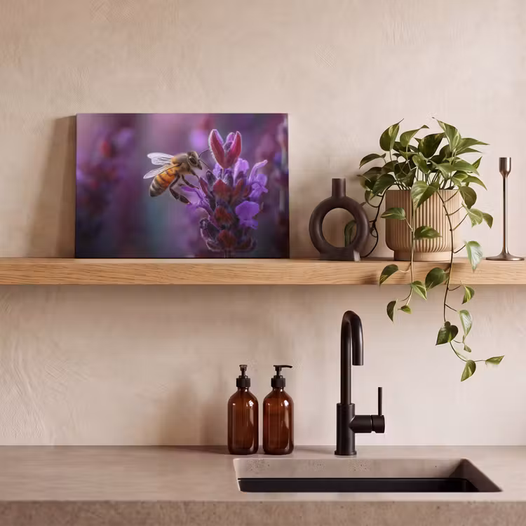 Canvas schilderij - Honingbij - Paarse bloemen - Details — 3