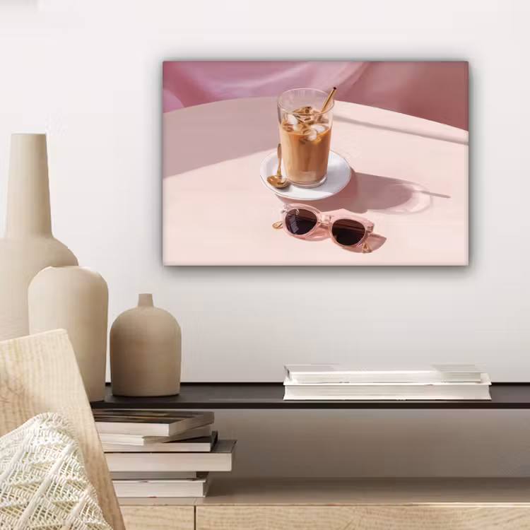 Canvas schilderij - Ijskoffie - Zonnebril - Goud — 5