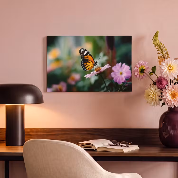 Canvas schilderij - Roze bloemen - Vlinder - Zachte focus — 4