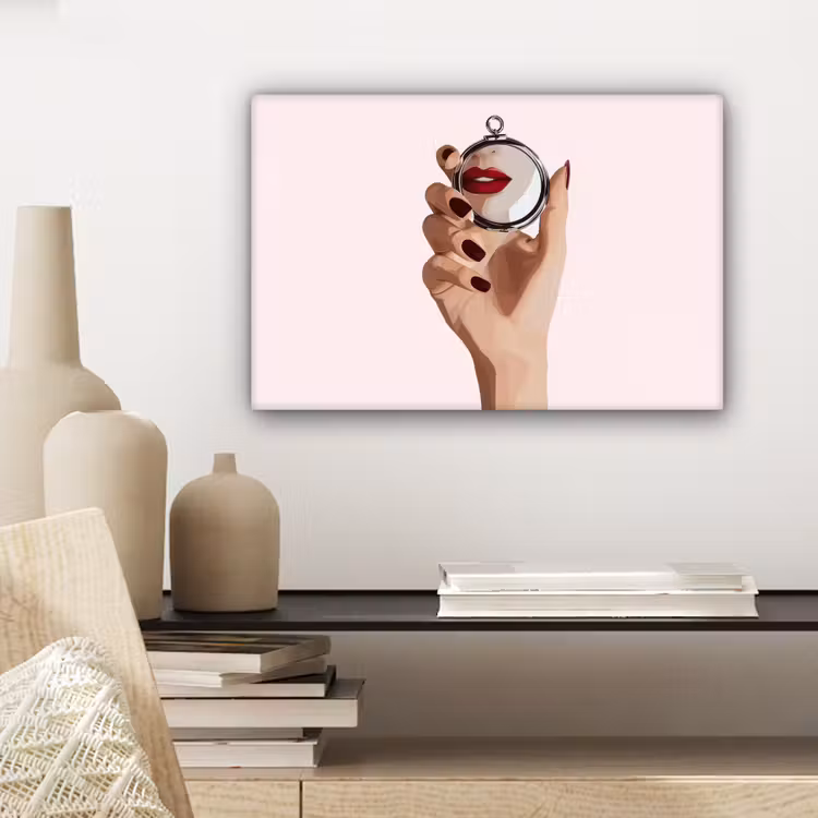 Canvas schilderij - Spiegel - Rode lippen — 5