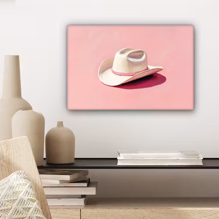 Canvas schilderij - Zomers - Hoed - Roze — 5