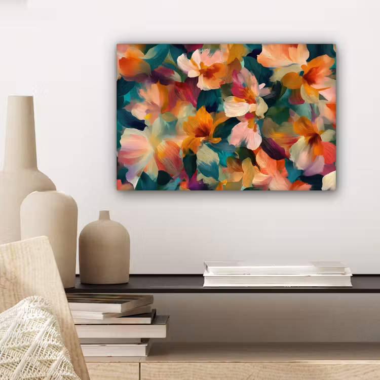 Canvas schilderij - Harmonieus - Abstracte bloemen - Warme tinten — 5