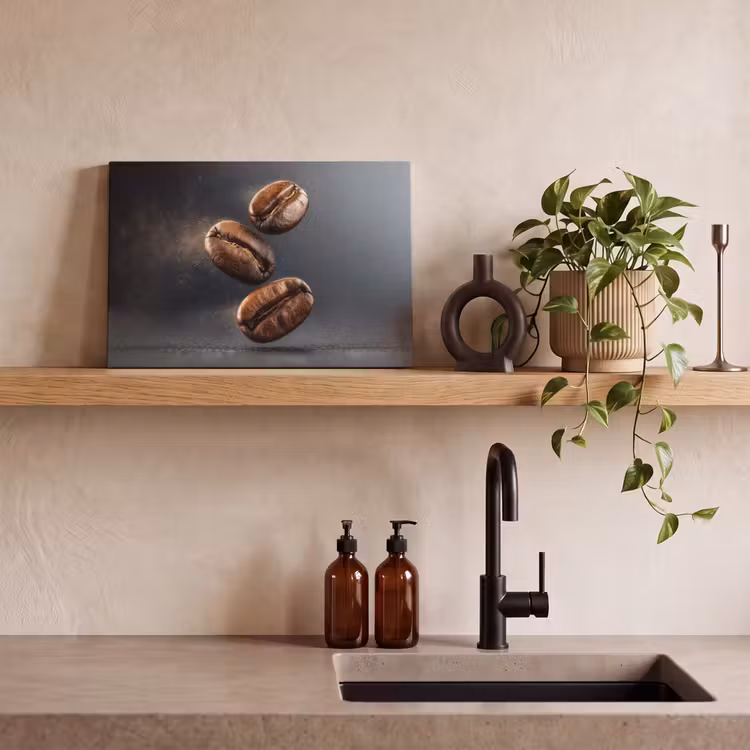 Canvas schilderij - Koffiebonen - Zwevend - Grijs — 3