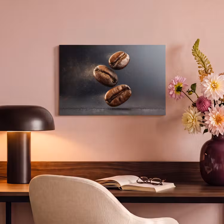 Canvas schilderij - Koffiebonen - Zwevend - Grijs — 4