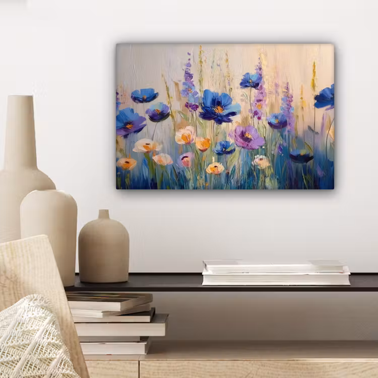 Canvas schilderij - Zomers - Wilde bloemen - Penseelstreken — 5