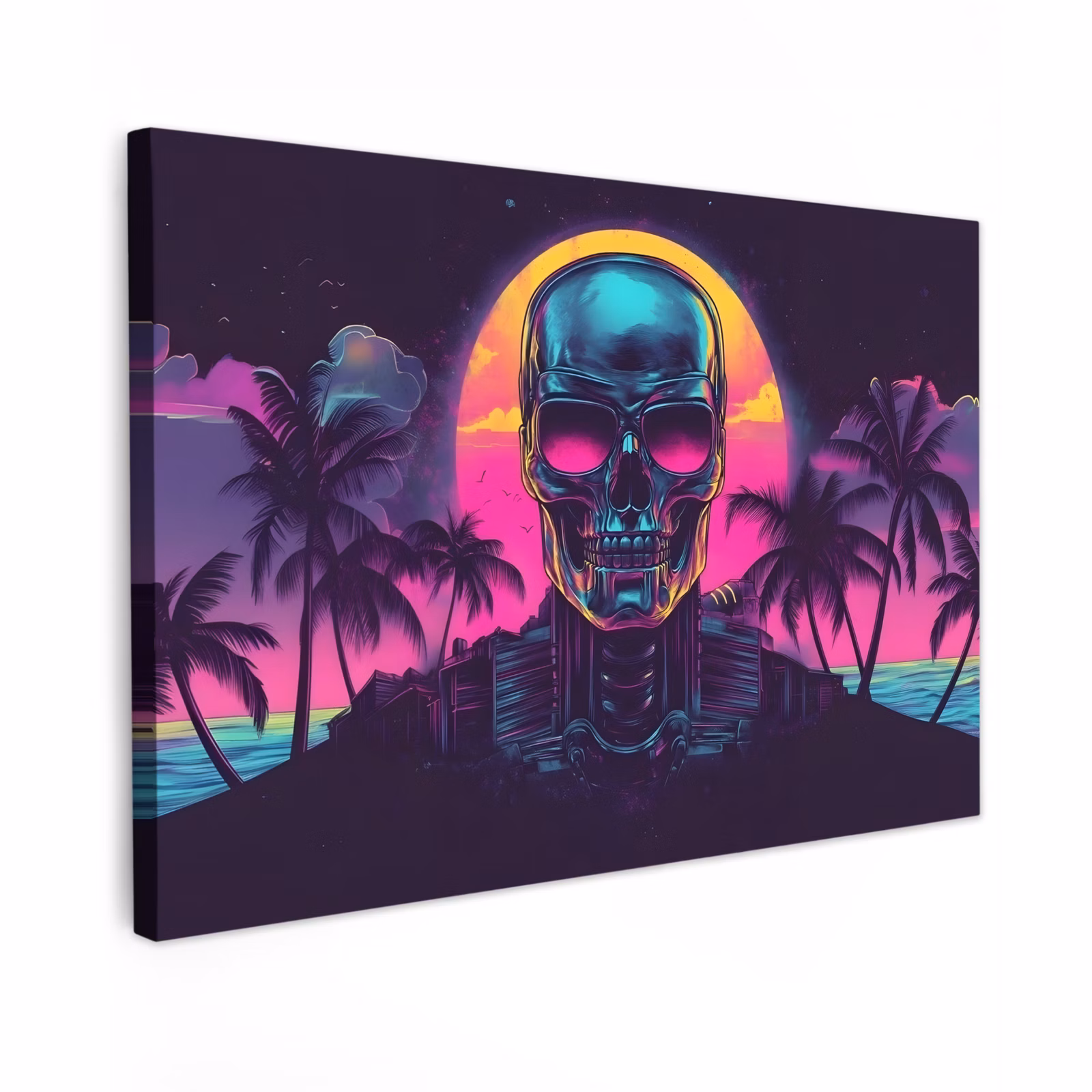 Canvas schilderij - Palmbomen - Hoofd - Metallic - Zonsondergang — 1
