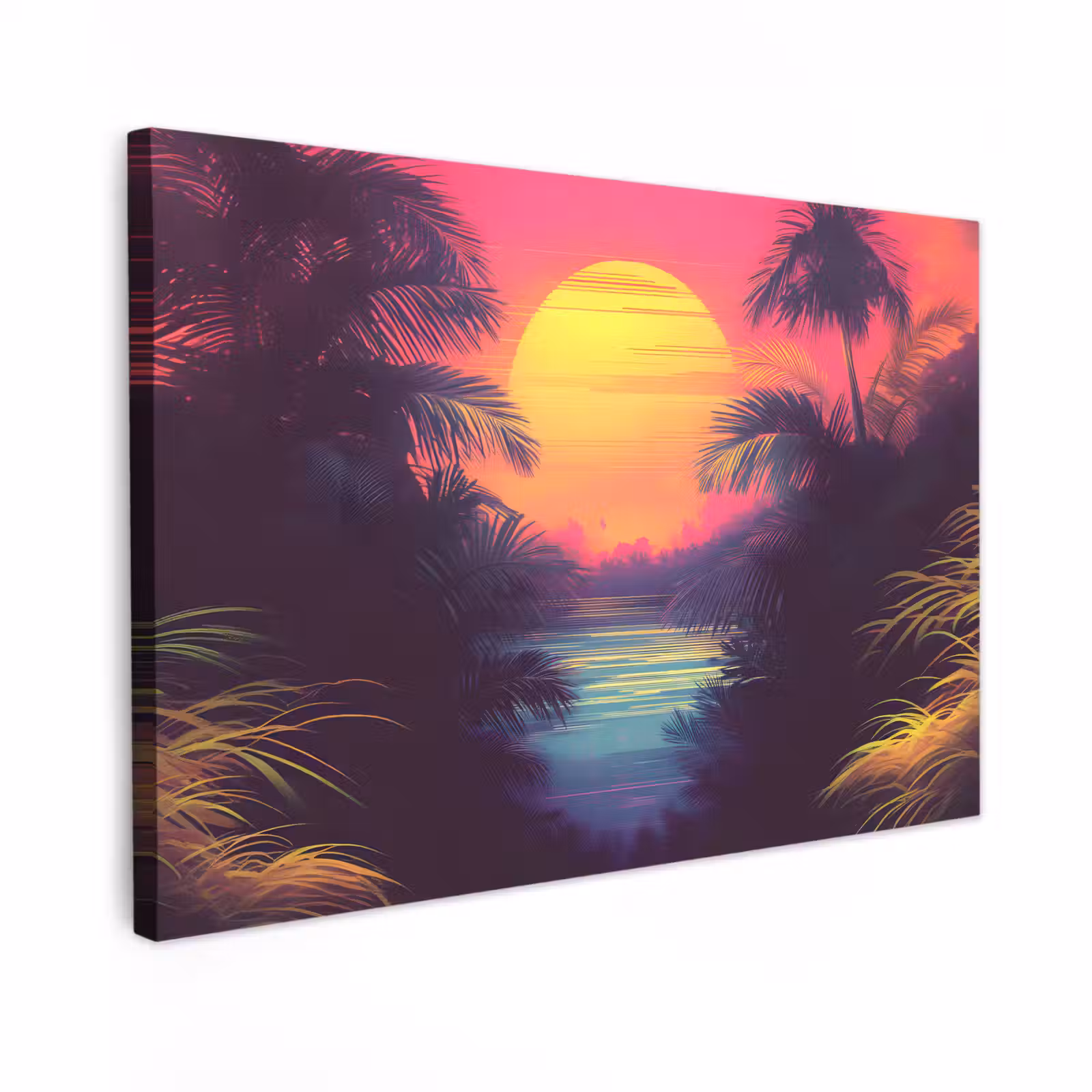 Canvas schilderij - Zon - Geel - Palmbomen - Tropisch — 1