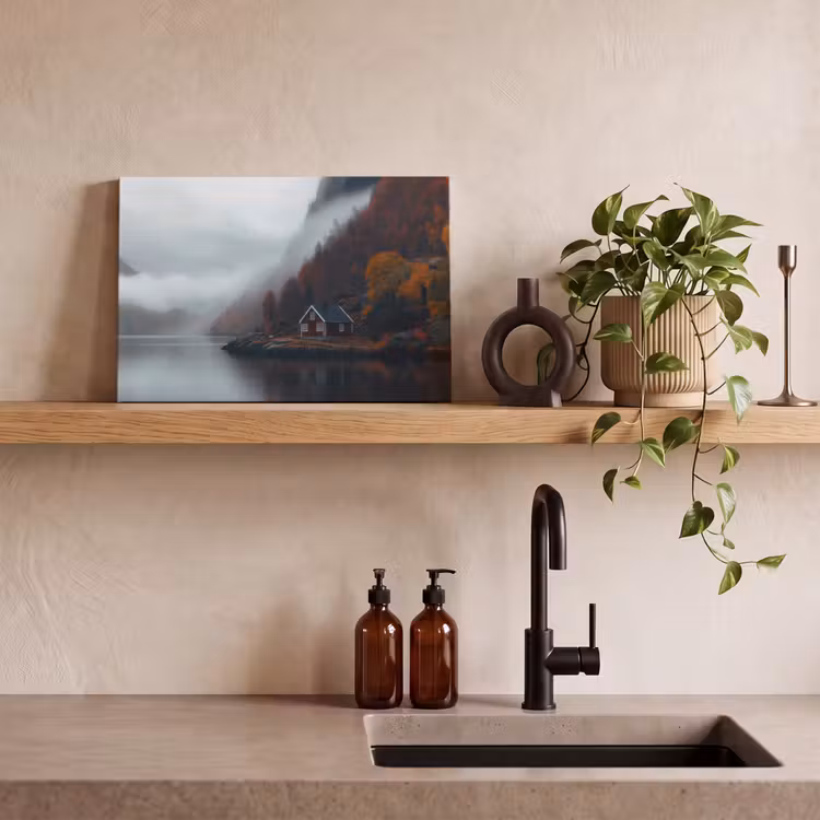 Canvas schilderij - Huis - Rood - Bergen - Water — 3