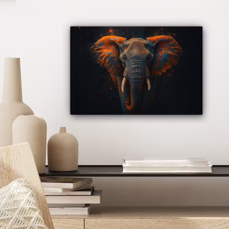 Canvas schilderij - Olifant - Oranje - Oren — 5