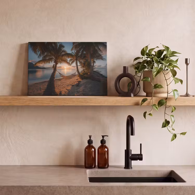 Canvas schilderij - Palmbomen - Hangmat - Strand - Zonsondergang — 3