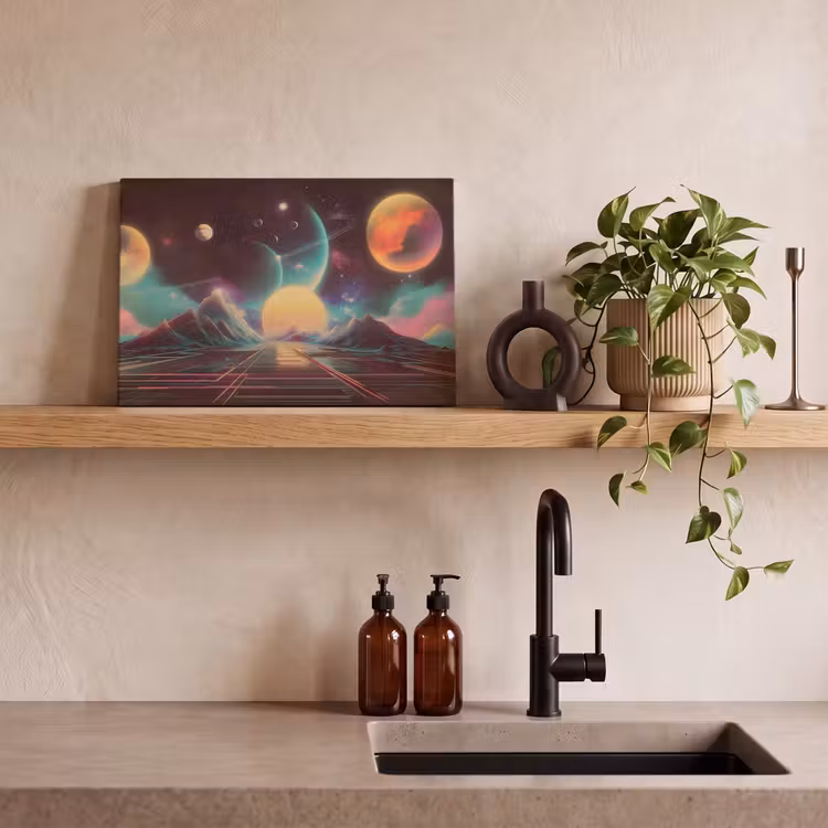 Canvas schilderij - Planeten - Neon - Berglandschap - Zon — 3