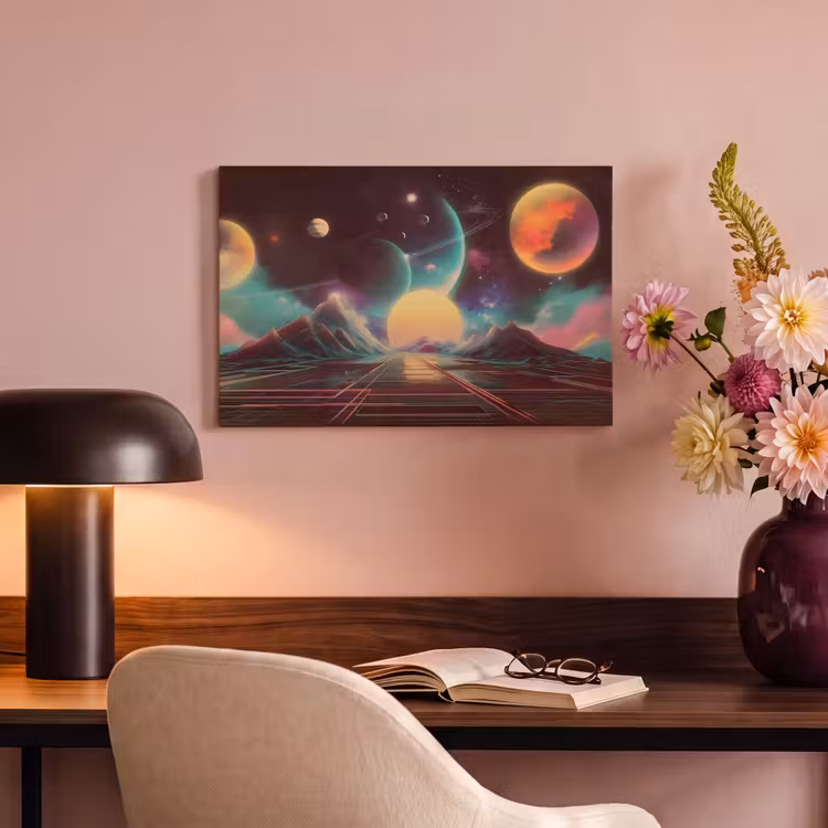 Canvas schilderij - Planeten - Neon - Berglandschap - Zon — 4
