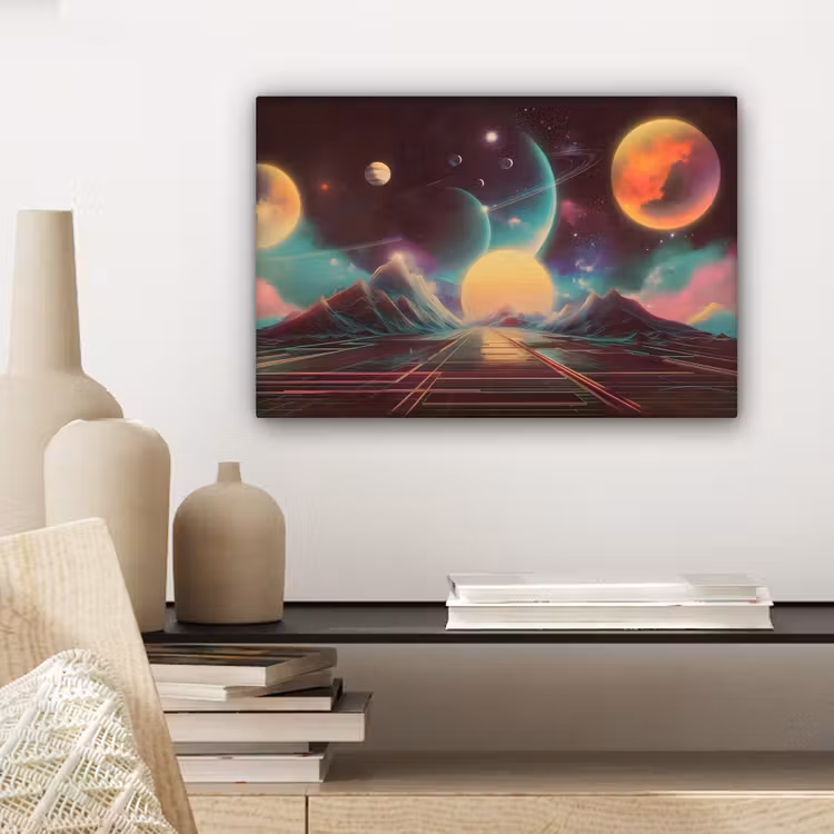 Canvas schilderij - Planeten - Neon - Berglandschap - Zon — 5
