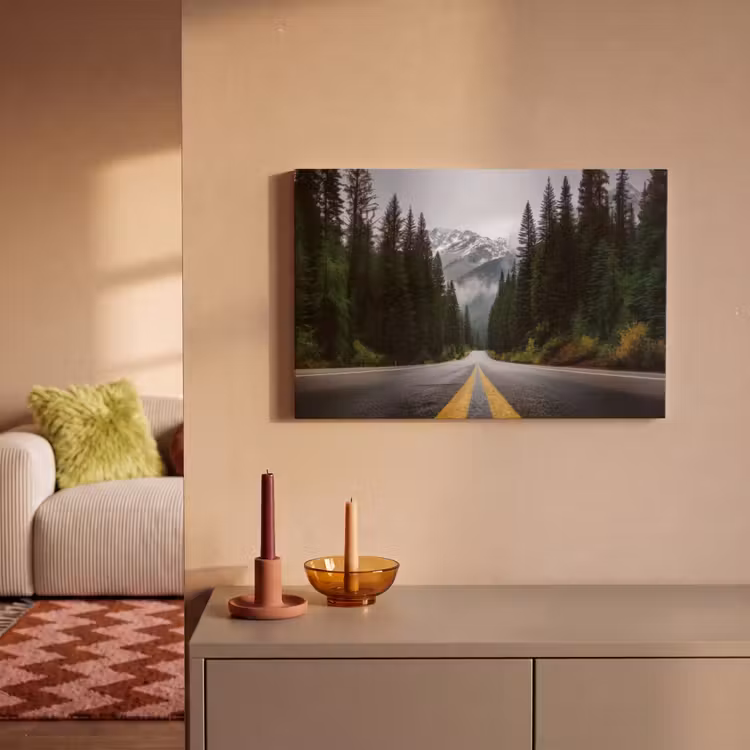 Canvas schilderij - Sparrenbos - Weg - Bergen - Sneeuw — 2