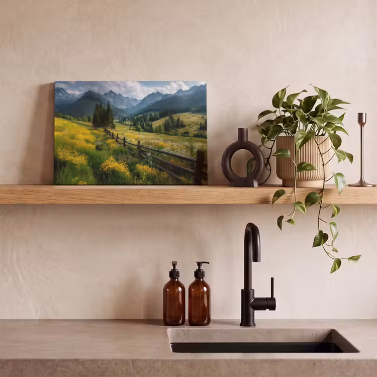 Canvas schilderij - Veld - Hek - Bergen - Bloemen — 3