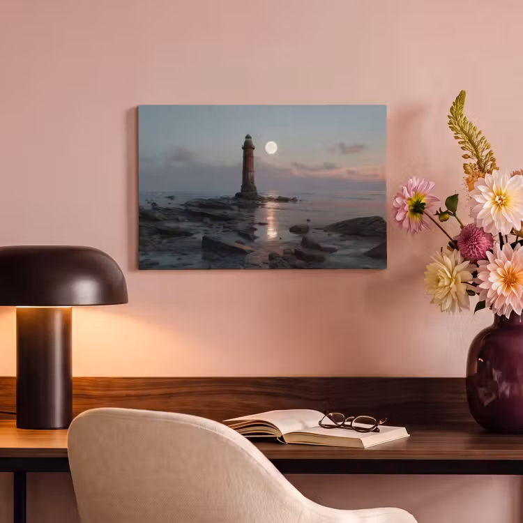 Canvas schilderij - Vuurtoren - Stenen - Water - Maan — 4