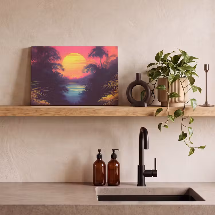 Canvas schilderij - Zon - Geel - Palmbomen - Tropisch — 3