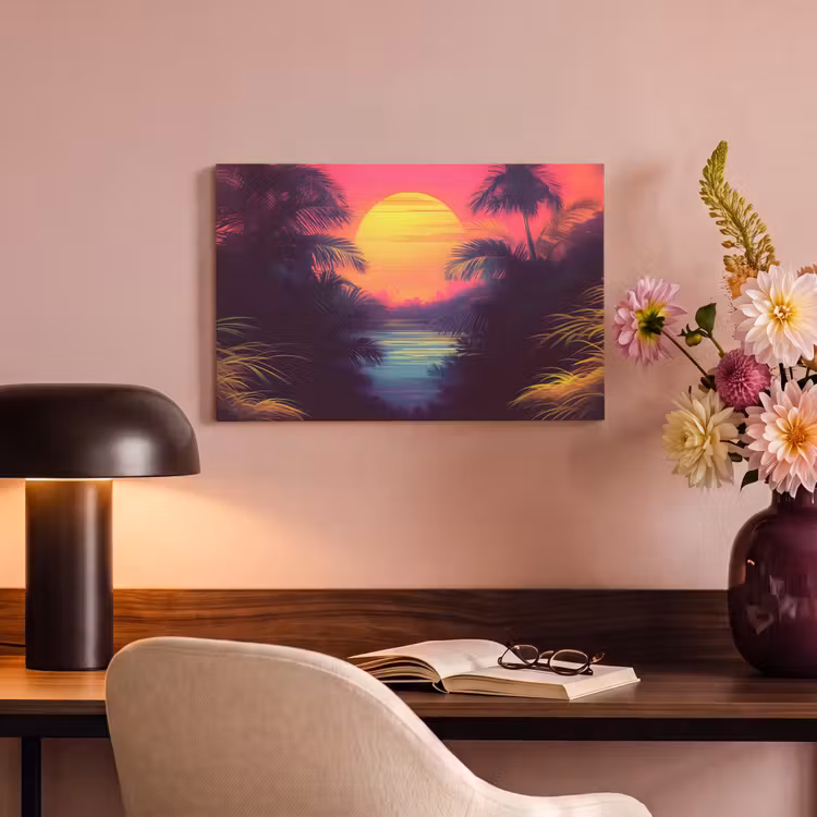 Canvas schilderij - Zon - Geel - Palmbomen - Tropisch — 4
