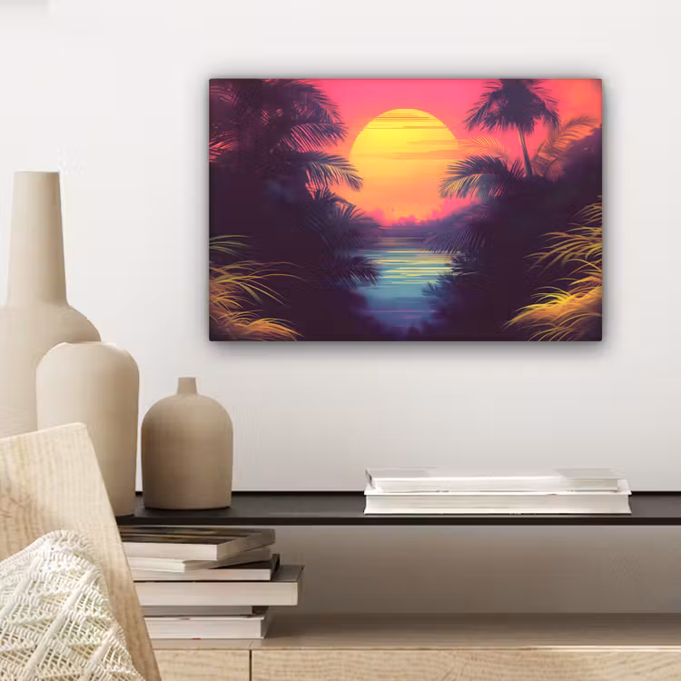 Canvas schilderij - Zon - Geel - Palmbomen - Tropisch — 5