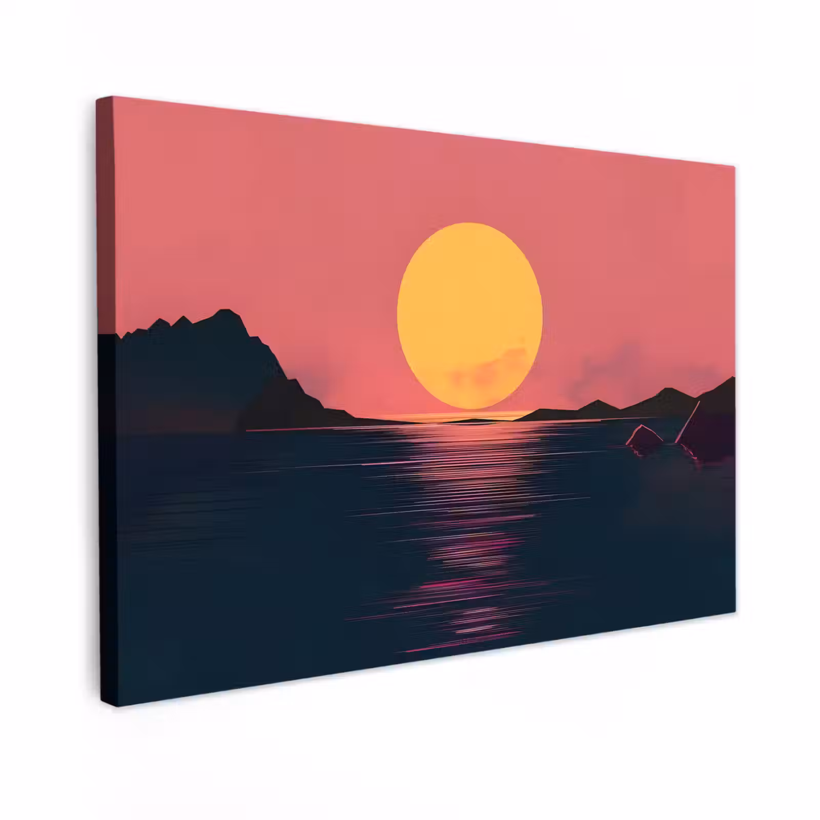 Canvas schilderij - Zon - Geel - Bergen - Water — 1
