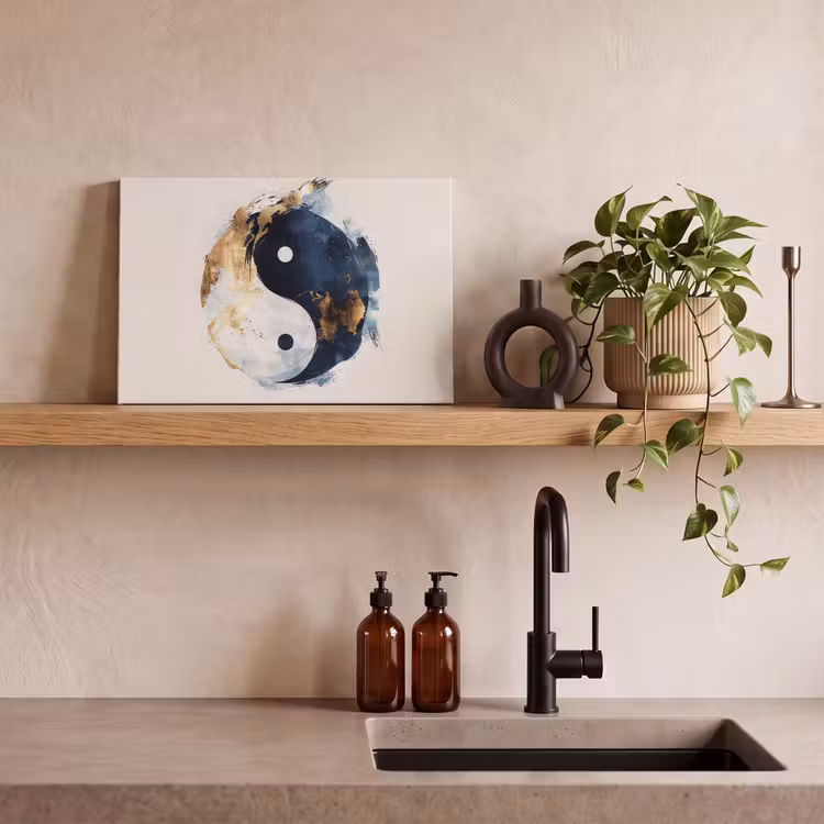 Canvas schilderij - Yin Yang - Abstract - Zwart - Wit - Goud — 3